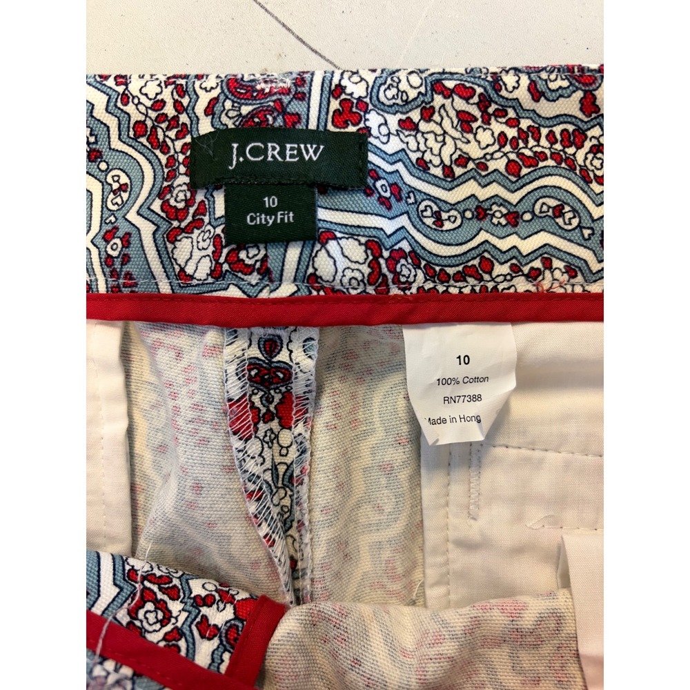 NWOT J Crew City Fit Wide Leg Pants Size 10 Blue Red Geometric Medallion Cotton - Picture 4 of 6